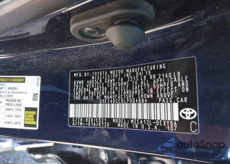 2020 Toyota Corolla Xse z USA, uszkodzony, nr VIN 5YFT4RCE6LP004884